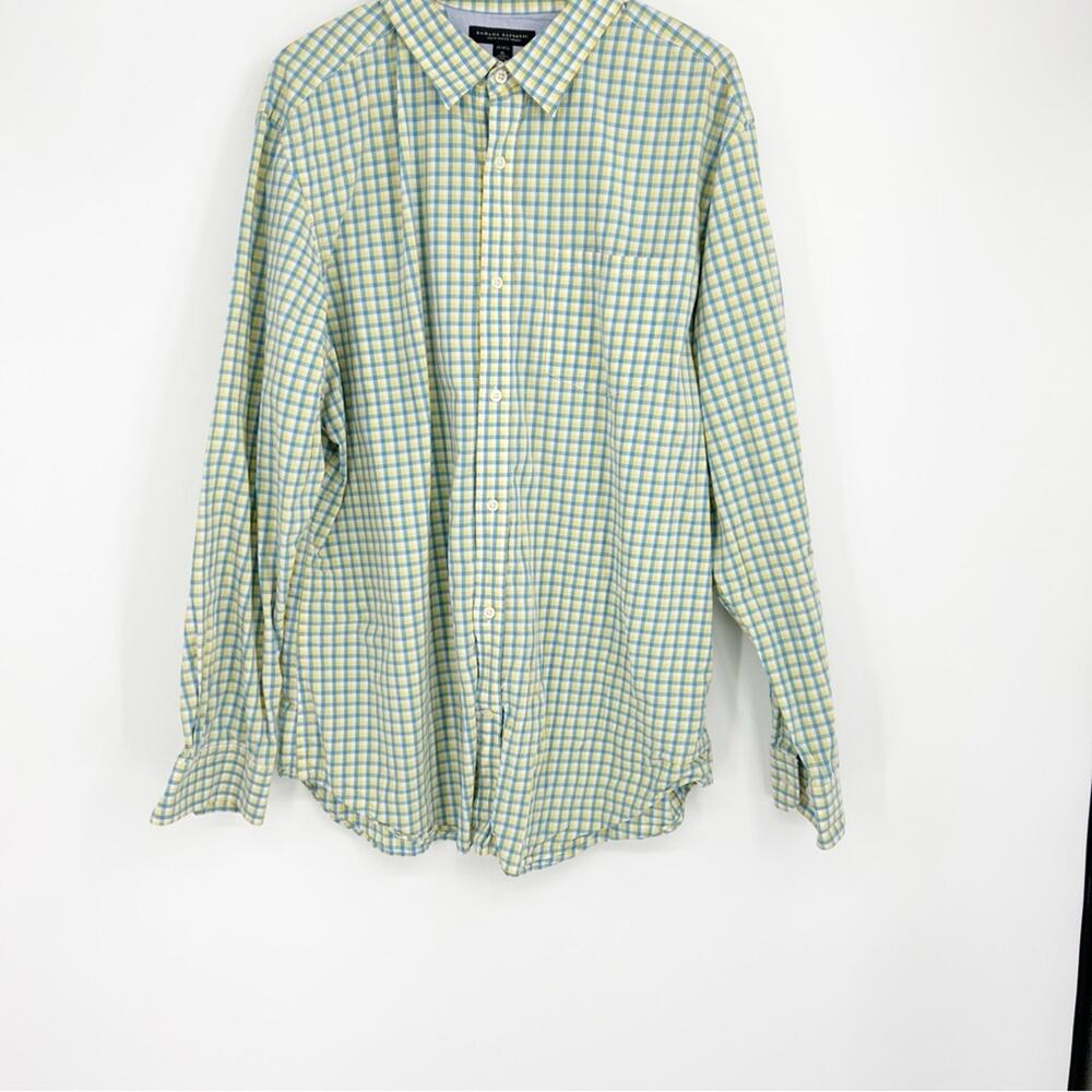 Banana Republic Men's Yellow Blue Checkered‎ Soft Wash Button Down Shirt Size XL